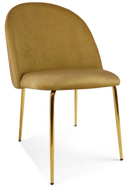 Scaun bucatarie INCA VELVET din catifea cu picioare aurii, mustar
