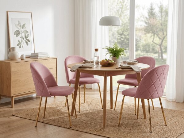 Scaun bucatarie INCA VELVET din catifea cu picioare aurii, roz
