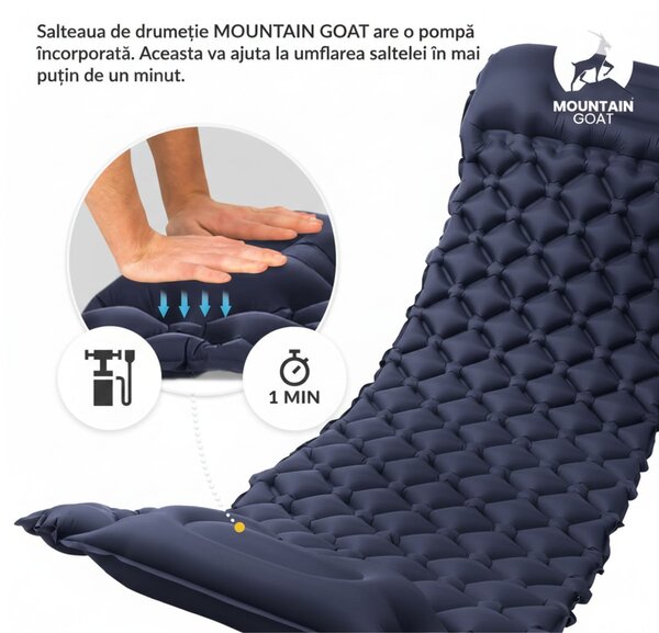 Saltea autogonflabila pentru camping, pompa incorporata, impermeabila, cu tetiera