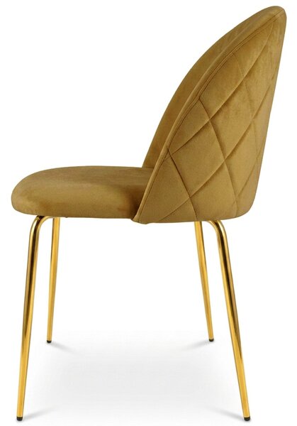 Scaun bucatarie INCA VELVET din catifea cu picioare aurii, mustar