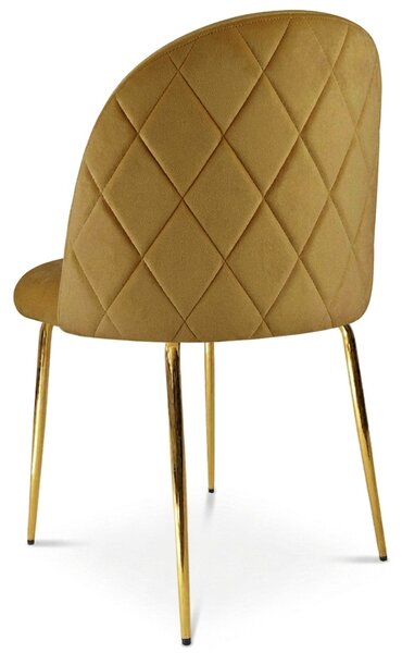Scaun bucatarie INCA VELVET din catifea cu picioare aurii, mustar