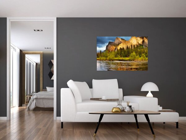 Tablou - Stânci lăngă lac (90x60 cm)