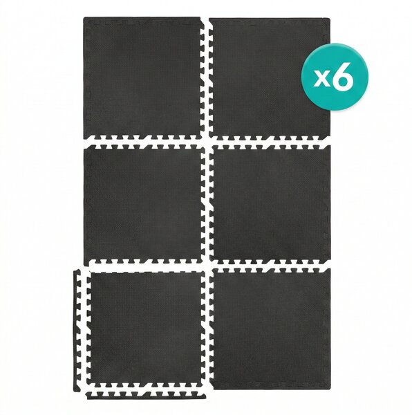 Covoras tip Puzzle pentru Sport si Fitness, Spuma EVA, Set 6 bucati, Protectie Podea Antiderapanta, 180 x 120 x 1 cm, Negru
