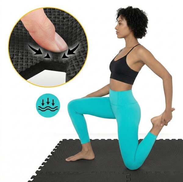 Covoras tip Puzzle pentru Sport si Fitness, Spuma EVA, Set 6 bucati, Protectie Podea Antiderapanta, 180 x 120 x 1 cm, Negru