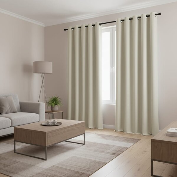 Draperie Blackout Crem cu Inele Argintii 140x262 cm – Opacitate 90%