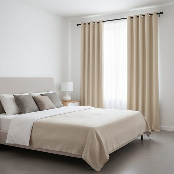 Draperie Blackout Crem cu Inele Argintii 140x262 cm – Opacitate 90%