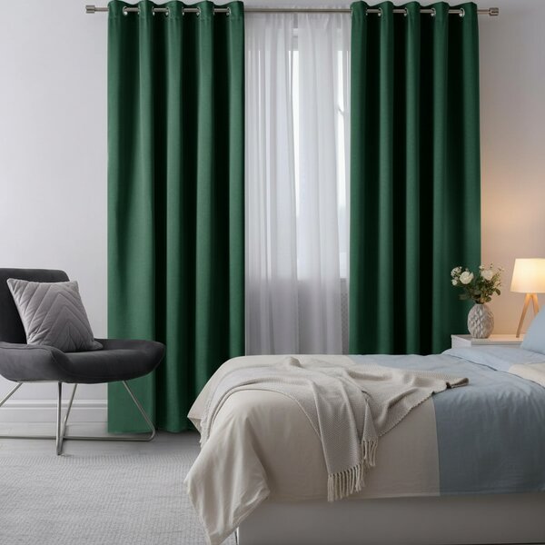 Draperie Blackout Verde Smarald cu Inele Argintii 140x244 cm – Opacitate 90%