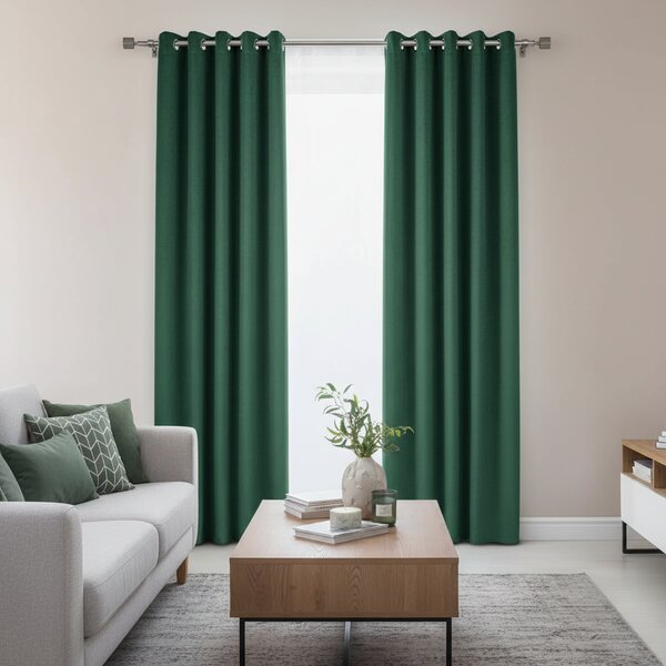 Draperie Blackout Verde Smarald cu Inele Argintii 140x244 cm – Opacitate 90%