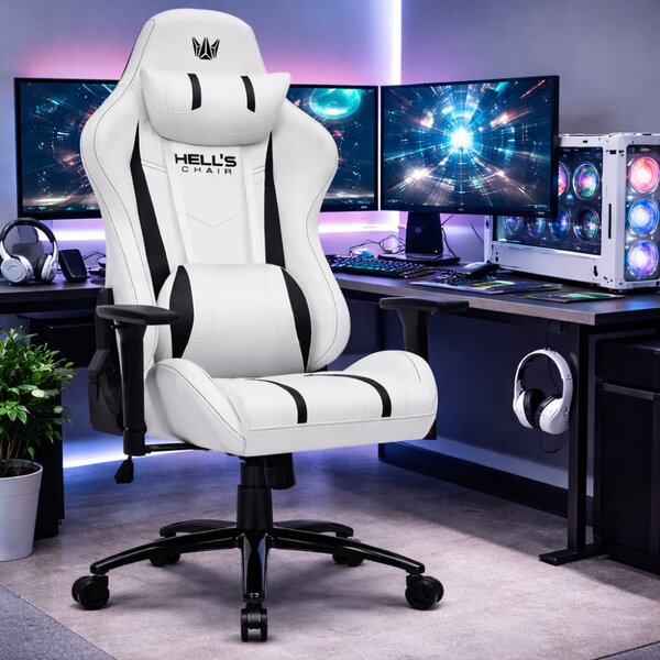 Scaun de gaming ergonomic HC-1013 - scaun de birou alb cu cotiere 3D