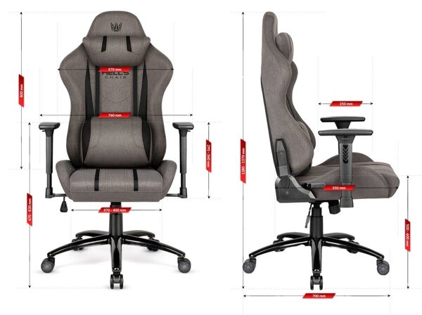 Scaun ergonomic pentru jocuri HC-1013 - husă textilă gri de înaltă calitate