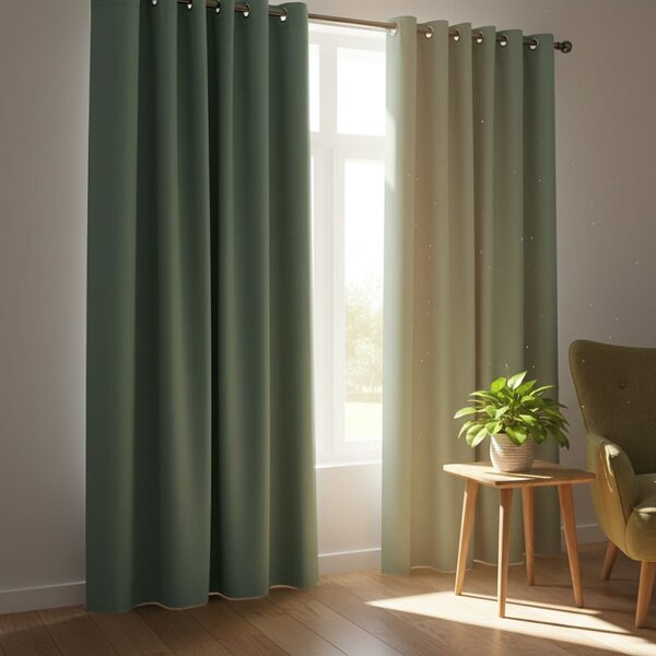 Draperie Blackout Verde Menta cu Inele Argintii 140x244 cm – Opacitate 90%