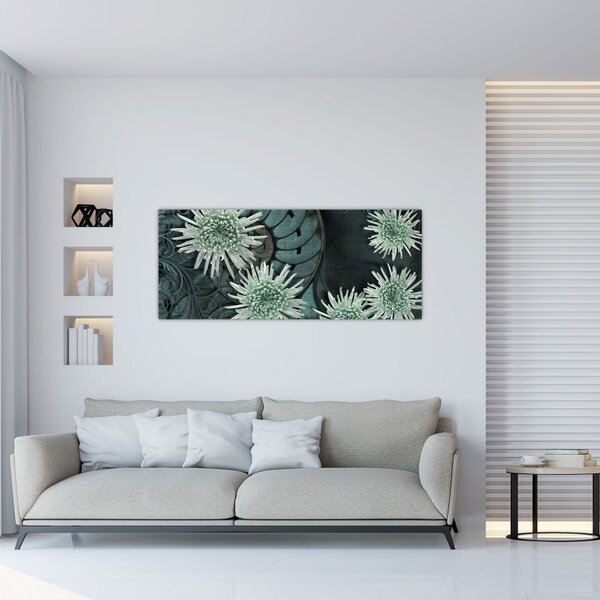 Tablou - Flori verzi (120x50 cm)