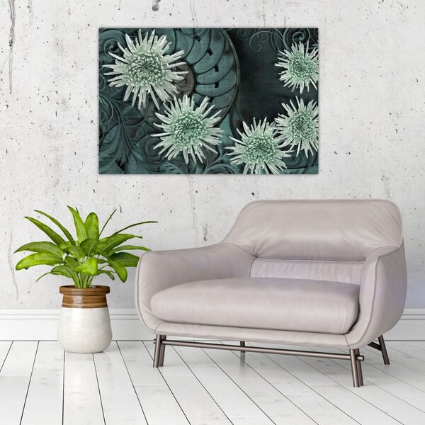 Tablou - Flori verzi (90x60 cm)