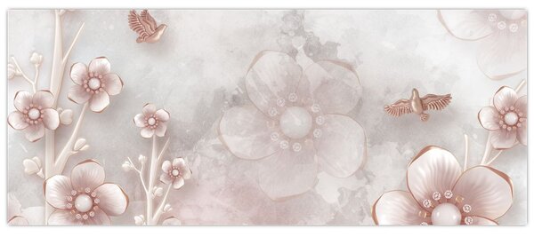 Tablou - Flori roz (120x50 cm)