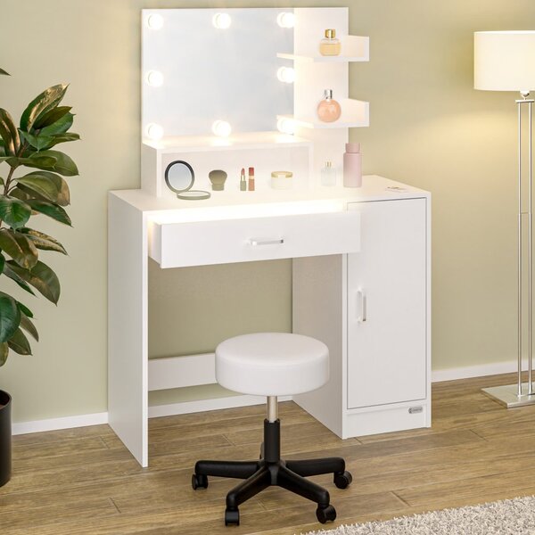 Masă de machiaj Jocelyn cu LED și scaun 140 × 90 × 40 cm