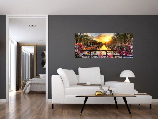 Tablou - Răsărit de soare la Amsterdam (120x50 cm)