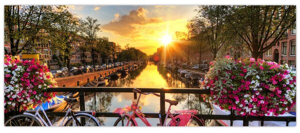 Tablou - Răsărit de soare la Amsterdam (120x50 cm)