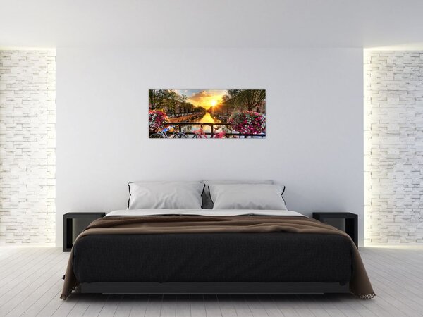 Tablou - Răsărit de soare la Amsterdam (120x50 cm)
