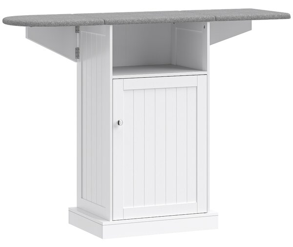 HOMCOM Dulap Compact cu Masă de Călcat Pliabilă pe Roți cu Raft Deschis și Dulap, 121x37x89 cm, Alb și Gri | Aosom Romania