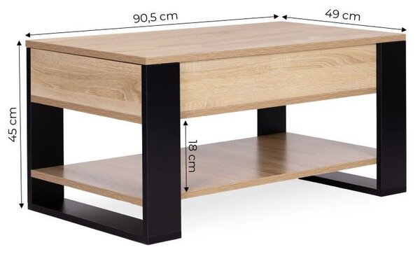 Masă de cafea pliabilă cu partea superioară înclinabilă 90 cm