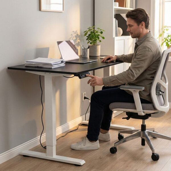Masă de lucru electrică reglabilă pe înălțime cu picioare albe - 120 x 60 cm