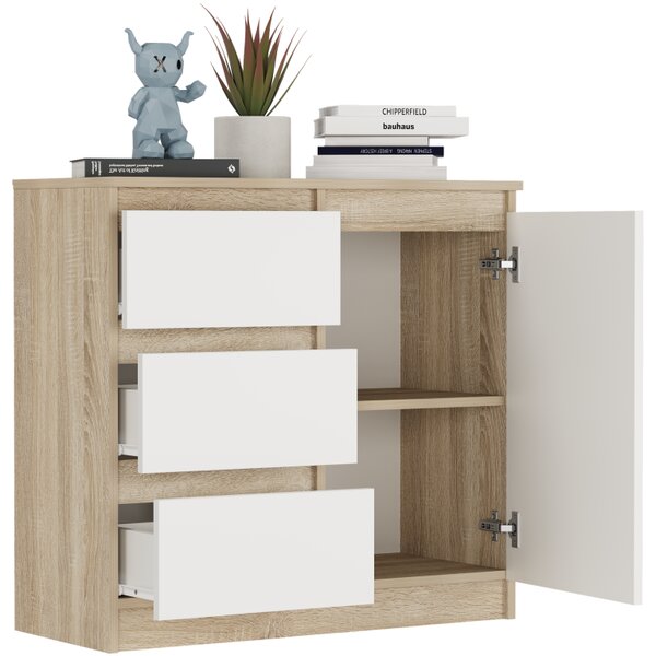 Comoda R-80-S3 cu sertare 80 cm - diverse variante de culori Alb
