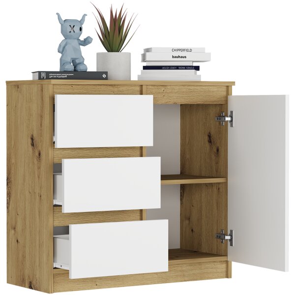 Comoda R-80-S3 cu sertare 80 cm - diverse variante de culori Alb