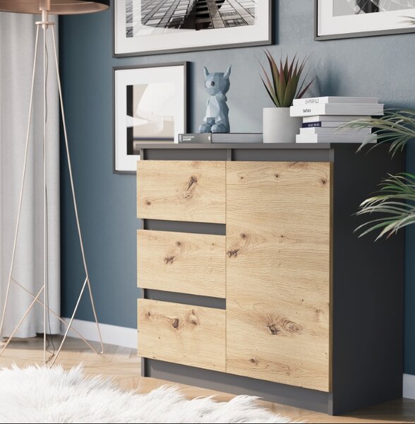 Comoda R-80-S3 cu sertare 80 cm - diverse variante de culori Alb