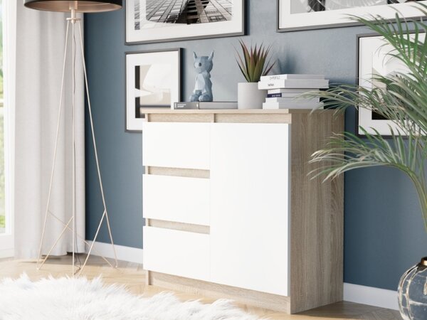 Comoda R-80-S3 cu sertare 80 cm - diverse variante de culori Alb