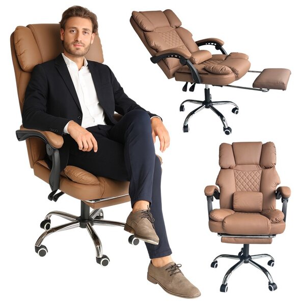 Fotoliu de birou confortabil cu suport pentru picioare și masaj - piele ecologică maro