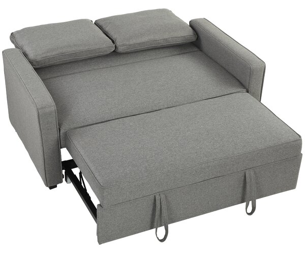 HOMCOM 3 în 1 Canapea Extensibilă 2 Locuri cu Spătar Reglabil pe 3 Poziții, 2 Perne, Material Textil Tip In Gri | Aosom Romania
