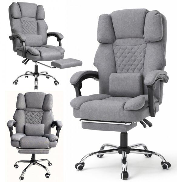 Scaun de birou ergonomic cu suport pentru picioare și masaj - material gri