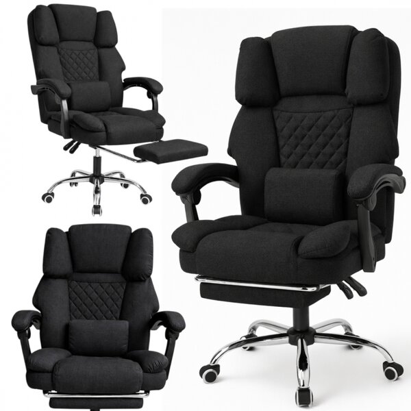 Scaun de birou ergonomic cu suport pentru picioare și masaj - material negru