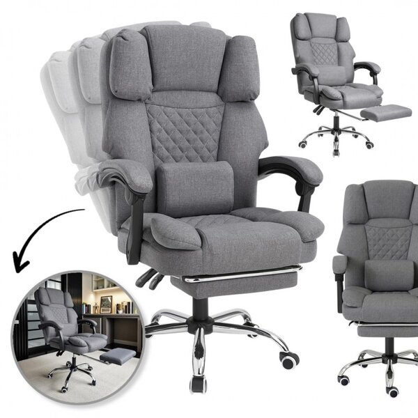 Scaun de birou ergonomic cu suport pentru picioare și masaj - material gri
