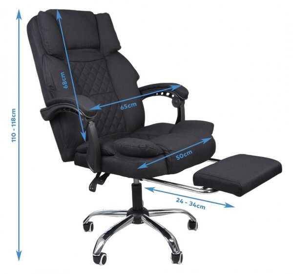 Scaun de birou ergonomic cu suport pentru picioare și masaj - material negru