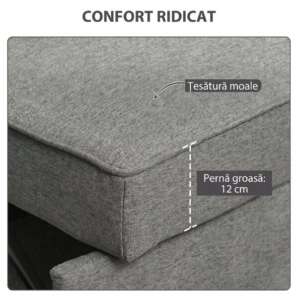 HOMCOM 3 în 1 Canapea Extensibilă 2 Locuri cu Spătar Reglabil pe 3 Poziții, 2 Perne, Material Textil Tip In Gri | Aosom Romania