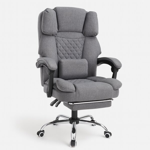 Scaun de birou ergonomic cu suport pentru picioare și masaj - material gri