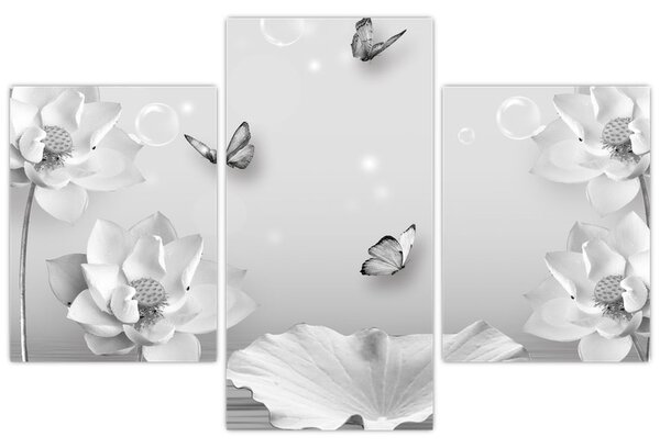 Tablou - Design flori și fluturi (90x60 cm)