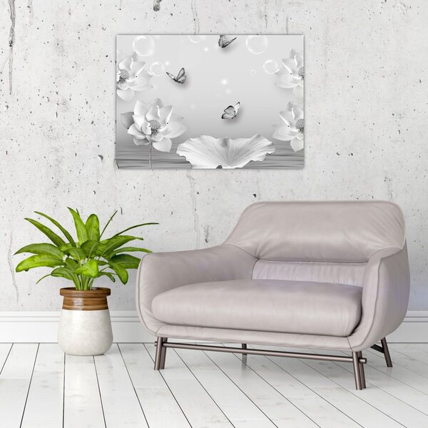 Tablou - Design flori și fluturi (70x50 cm)