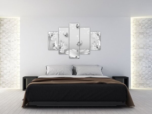 Tablou - Design flori și fluturi (150x105 cm)