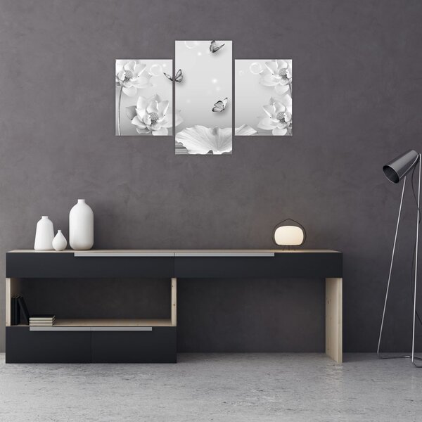 Tablou - Design flori și fluturi (90x60 cm)