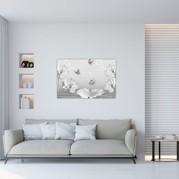 Tablou - Design flori și fluturi (90x60 cm)