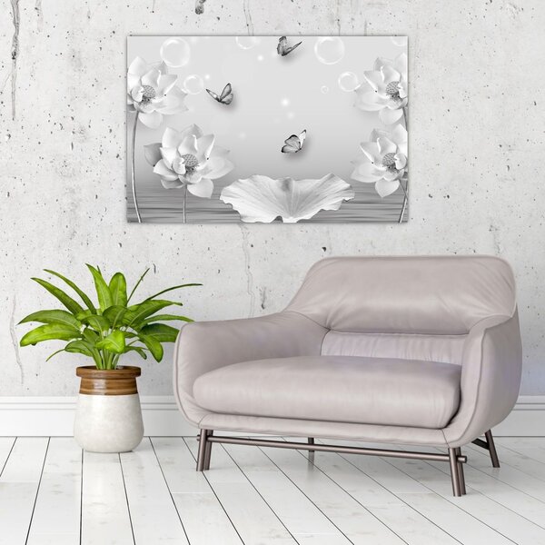 Tablou - Design flori și fluturi (90x60 cm)