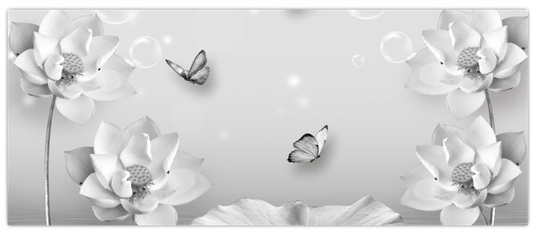 Tablou - Design flori și fluturi (120x50 cm)