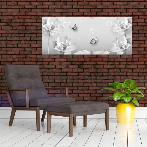 Tablou - Design flori și fluturi (120x50 cm)