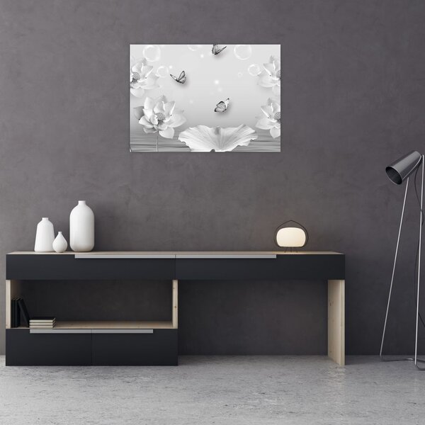 Tablou - Design flori și fluturi (70x50 cm)