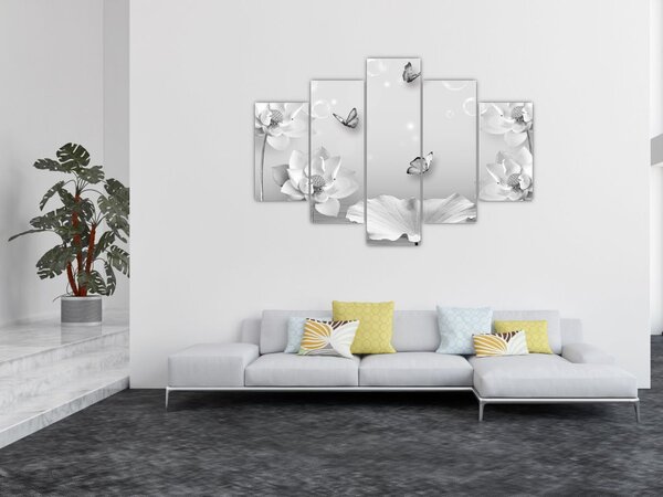 Tablou - Design flori și fluturi (150x105 cm)