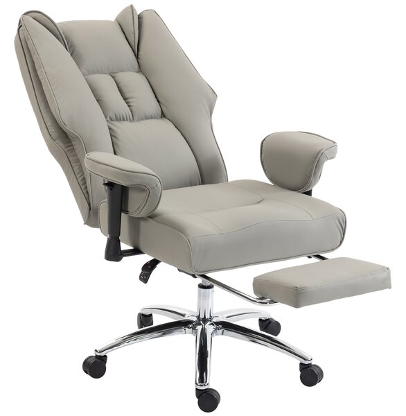 HOMCOM Scaun de birou ergonomic rabatabil cu suport picioare, spătar înalt, înălțime reglabilă, gri deschis | Aosom Romania
