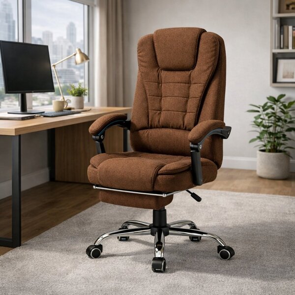 Scaun de birou BOSS cu suport pentru picioare - tesatura maro