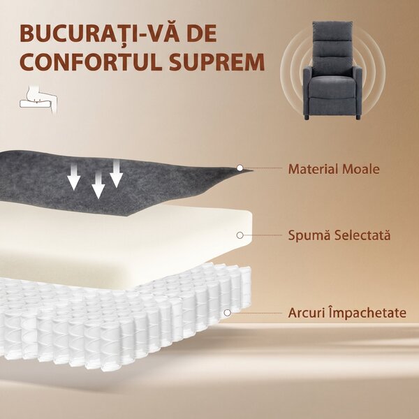 HOMCOM Fotoliu Reclinabil Manual cu Masaj 160°, Chenille, Suport Picioare, Telecomandă, Buzunare, Gri Închis | Aosom Romania